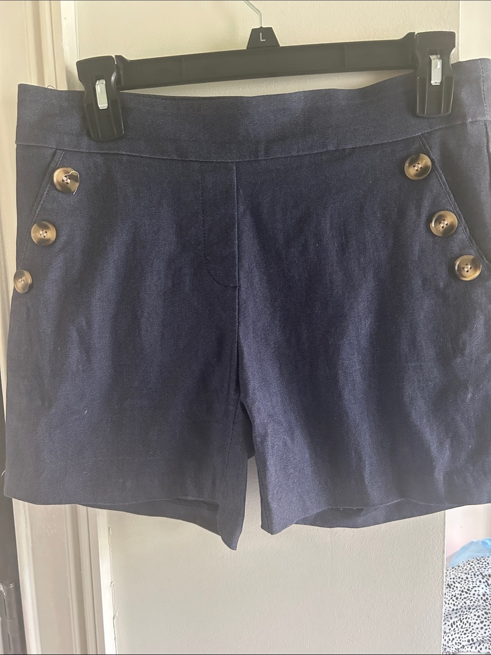 Navy Button-Accent Women's Shorts
